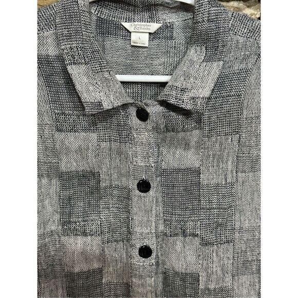 Women's Christopher Banks Pure Linen Flax Plaid Lagenlook Long Sleeve Woven Butt - Picture 2 of 5